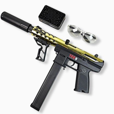 Gold Sliver TEC9 Gel Blaster With 7 Colors of Lighted Silencer