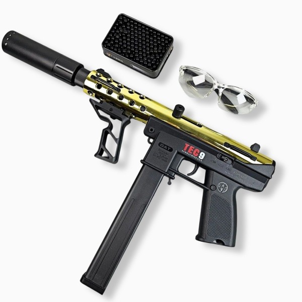 Gold Sliver TEC9 Gel Blaster With 7 Colors of Lighted Silencer